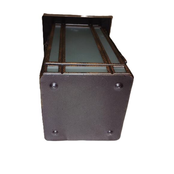 13" Brown Over Copper Lantern with Frosted Glass Panels (Candle Not Included) - Picture 7 of 8